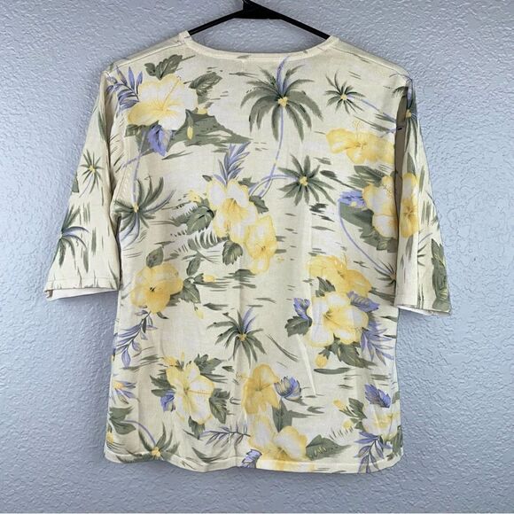 Orvis Womens Silk Blend Floral Print Round Neck Half Sleeve Top Yellow Medium - Picture 4 of 5